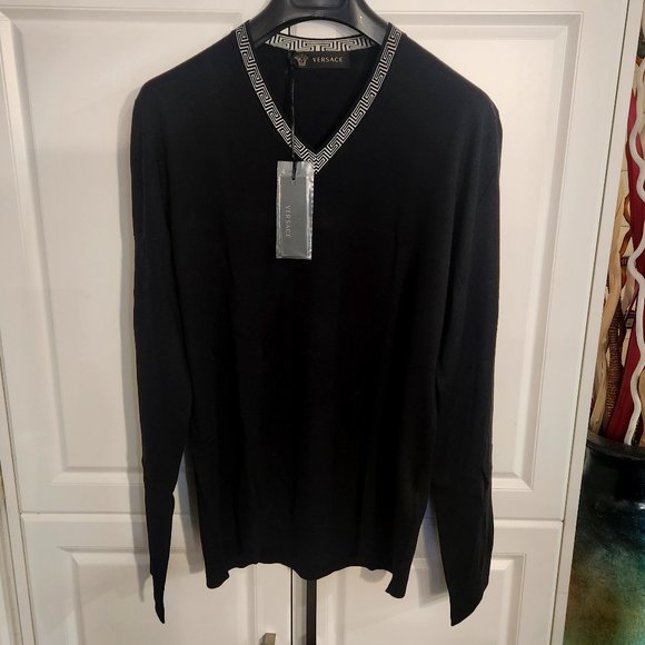 Versace Greca Lana Wool V-Neck Jumper - Picture 1 of 9